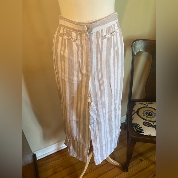 tahari | size 4 | linen | white & khaki striped | high waisted | above ankle - Picture 3 of 8